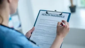 12 Best Health Insurance Provider in Abu Dhabi 2 Findanyagent Abu Dhabi insurance agency guide showing a medical professional reviewing a Health Insurance form.
