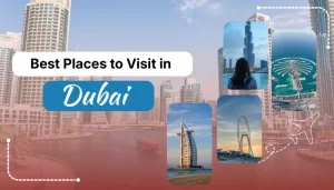 Best Places to Visit in Dubai by Findagent, featuring Dubai Marina skyline, Burj Khalifa, Palm Jumeirah, Burj Al Arab, and other iconic tourist attractions