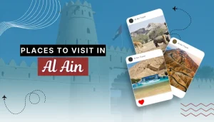 Places to visit in Al Ain highlighted through scenic travel cards showing desert landscapes, wildlife, and cultural landmarks, inspiring UAE tourism exploration by FindAnyAgent.