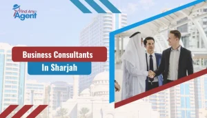A professional image of business consultants shaking hands in an urban setting, illustrating the reliable networking and advisory services provided by FindAnyAgent for Business Consultants in Sharjah.