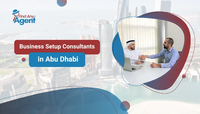 A professional image of a business partnership being formed in an office, promoting FindAnyAgent as your trusted Business Setup Consultants in Abu Dhabi.
